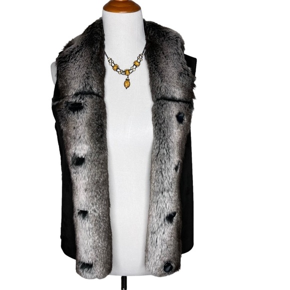 Animal Print Reversible Faux Fur Suede Vest Gray Black Size XL Warm Soft Boho - Picture 8 of 12